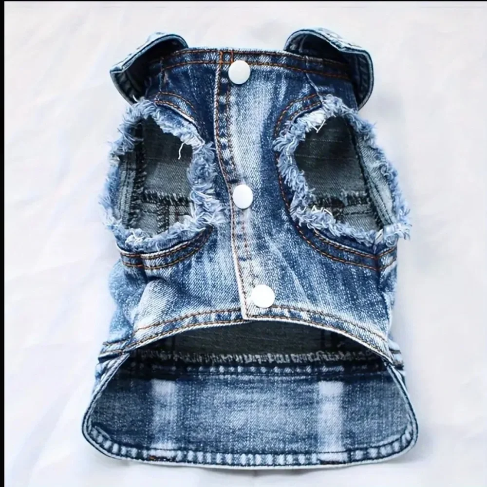 🆕 Denim Dog Vest Harness for Small Breeds, Jean Jacket Style w/ Traction Buckle